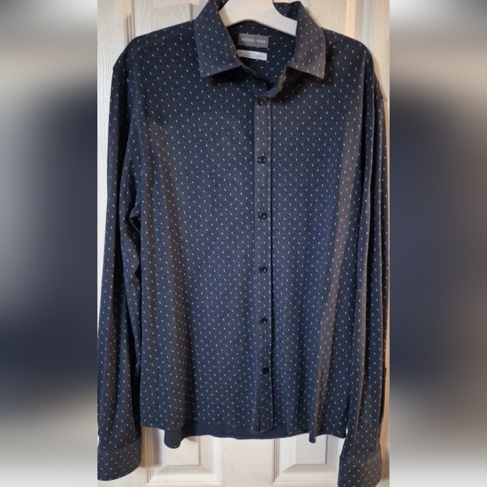 MICHAEL KORS Men's Navy Blue Button-Up Shirt